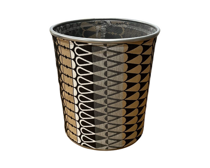 Black, Brown, and Grey ZigZag Patterned Decorative Waste Basket Bin