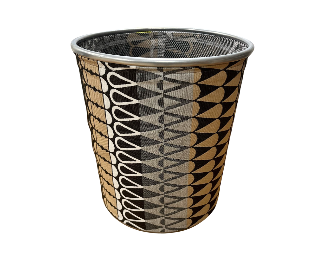 Black, Brown, and Grey ZigZag Patterned Decorative Waste Basket Bin