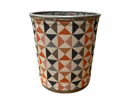Tan, Salmon, Navy, and Grey Decorative Waste Basket