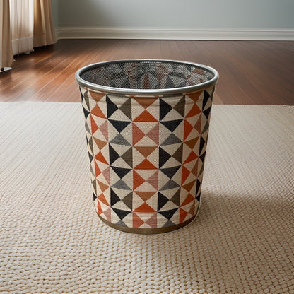 Tan, Salmon, Navy, and Grey Decorative Waste Basket