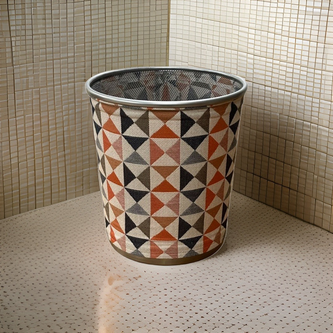 Tan, Salmon, Navy, and Grey Decorative Waste Basket