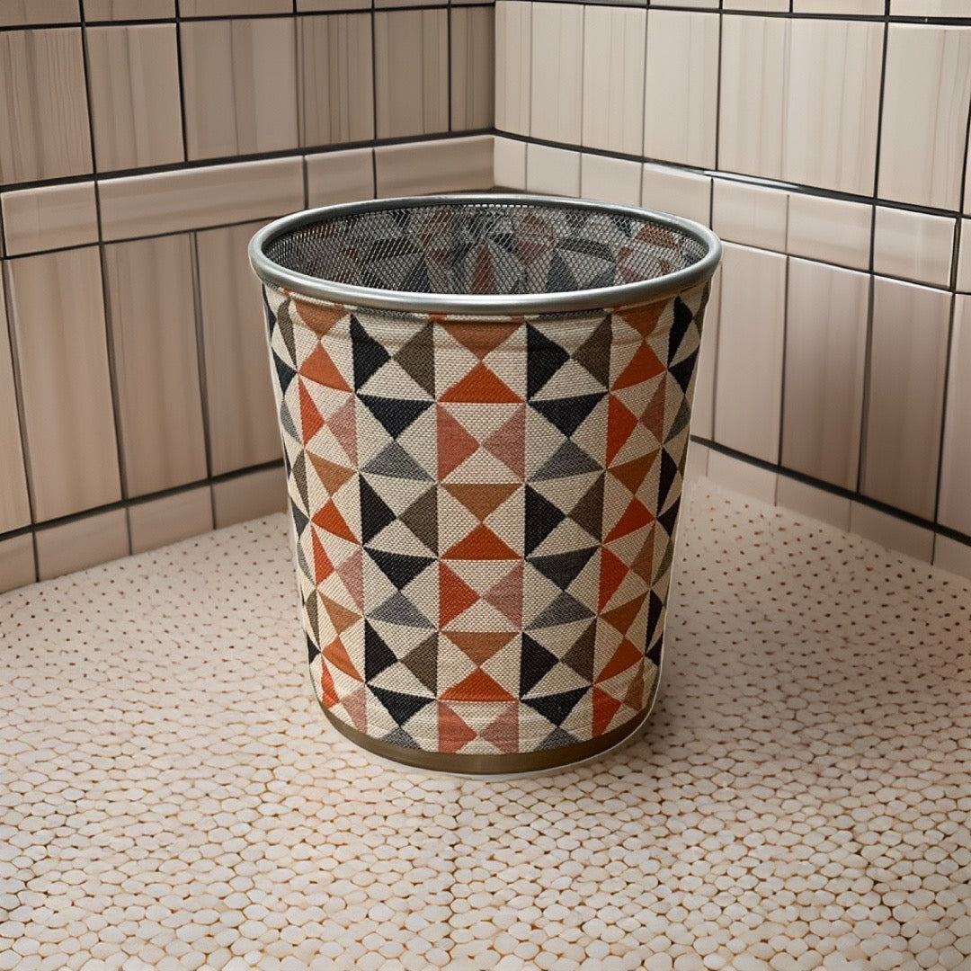 Tan, Salmon, Navy, and Grey Decorative Waste Basket