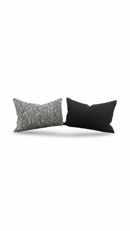Black and Cream Textured Weave 12X18" Knife Edge Decorative Lumbar Pillow