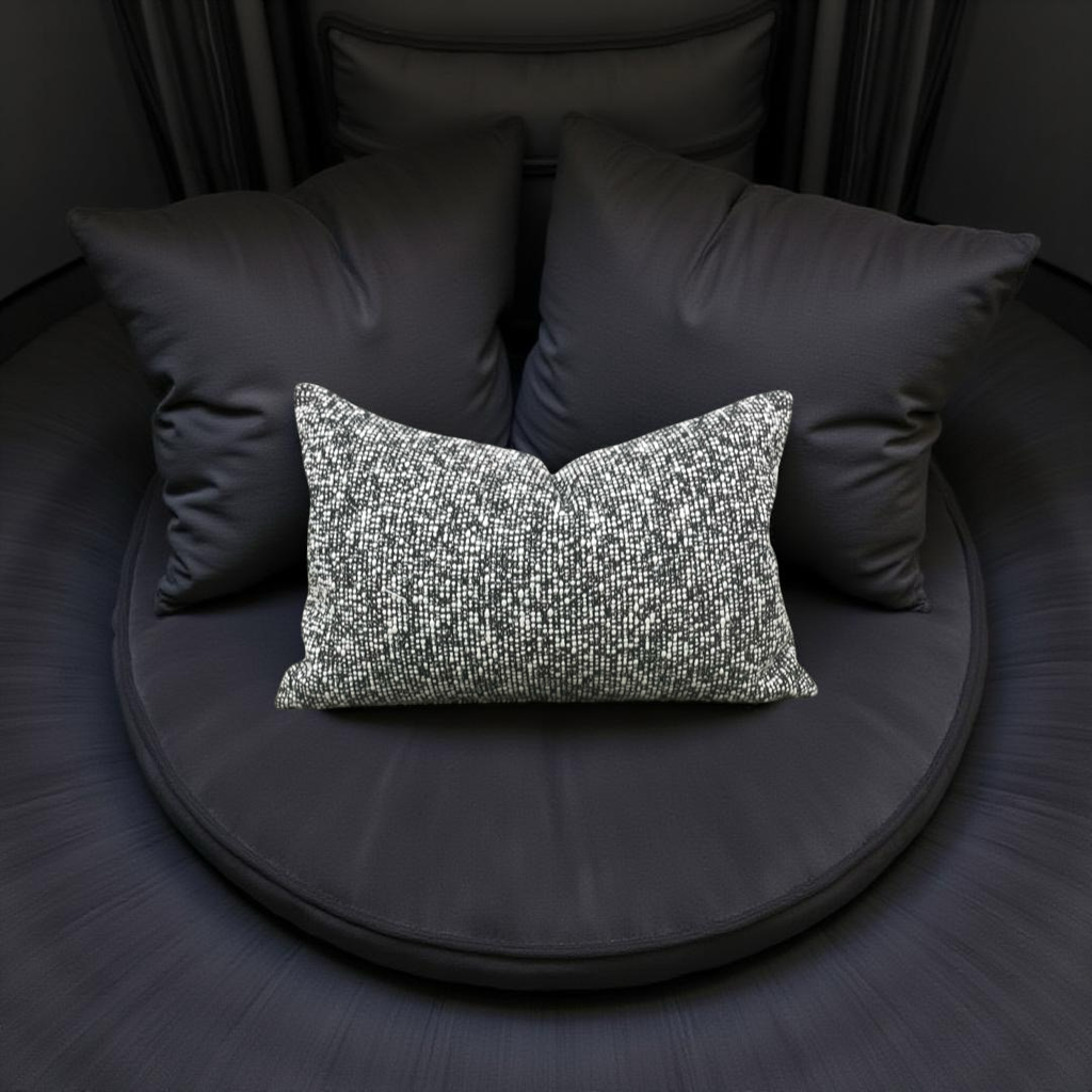 Black and Cream Textured Weave 12X18" Knife Edge Decorative Lumbar Pillow