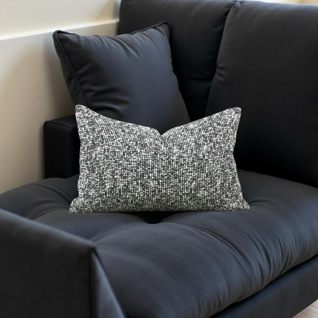 Black and Cream Textured Weave 12X18" Knife Edge Decorative Lumbar Pillow
