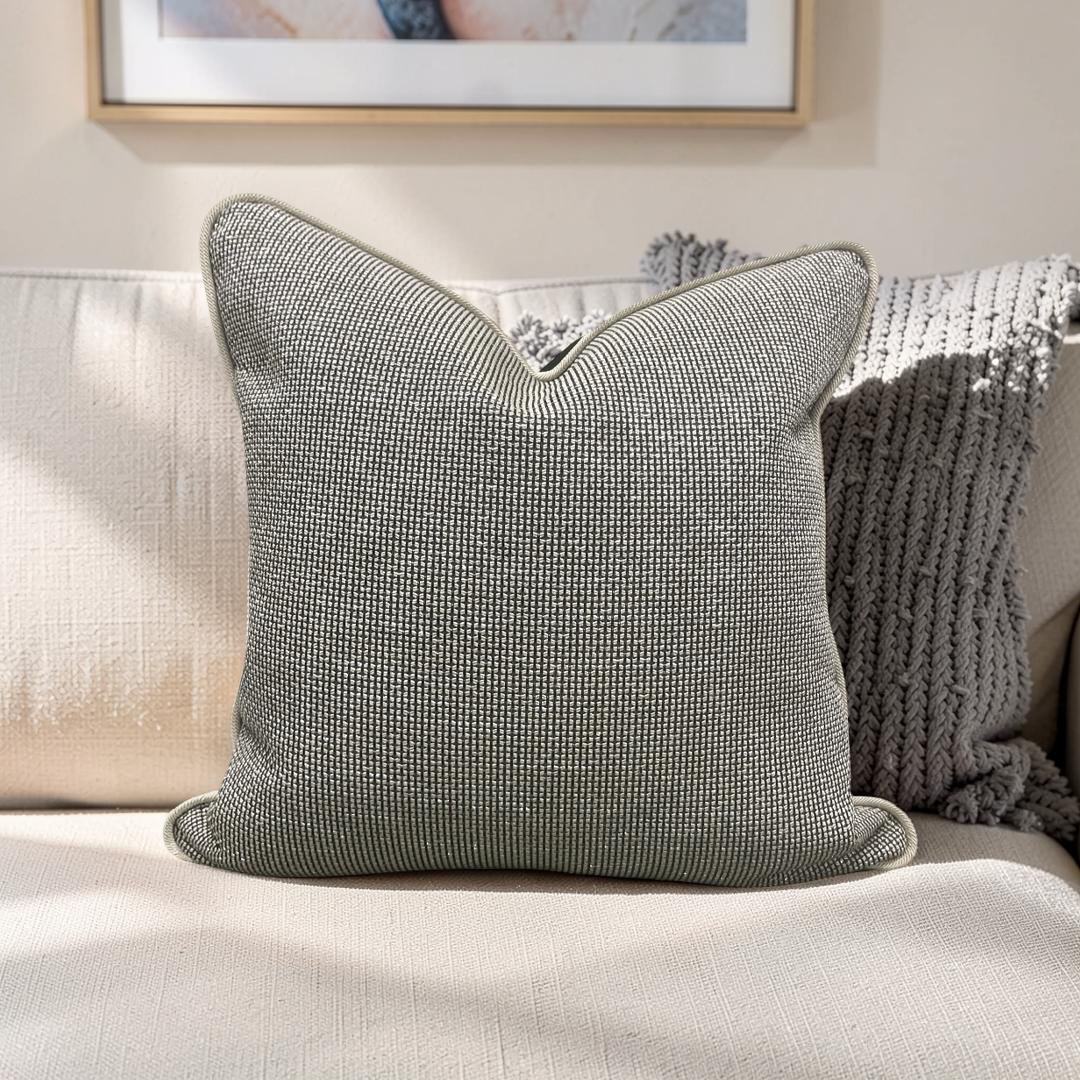 Black and Tan Weave Throw Pillow with Cording - 20x20" Cover