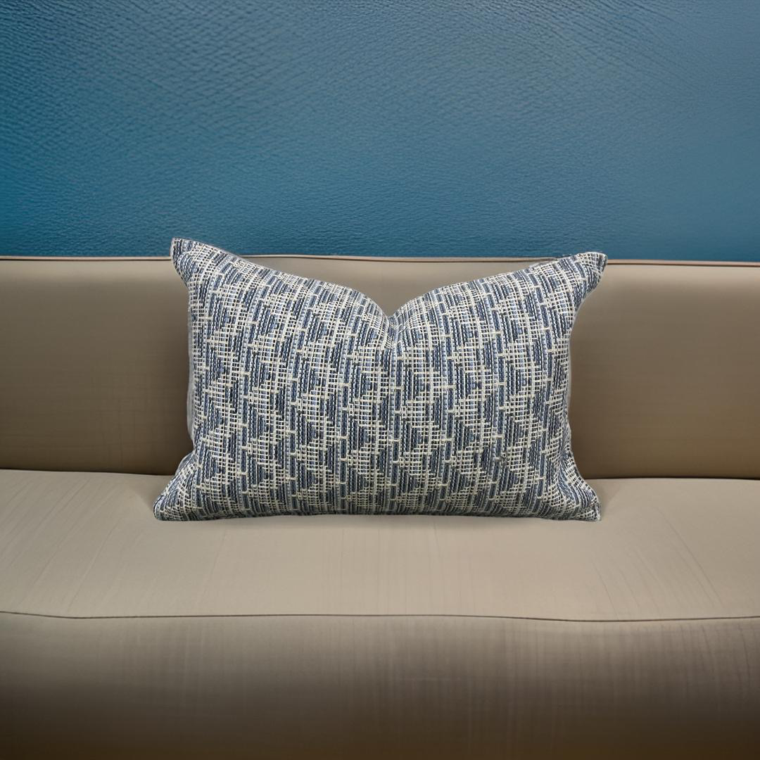 Blue & Cream Zig Zag 12X18" Knife Edge Decorative Lumbar Pillow