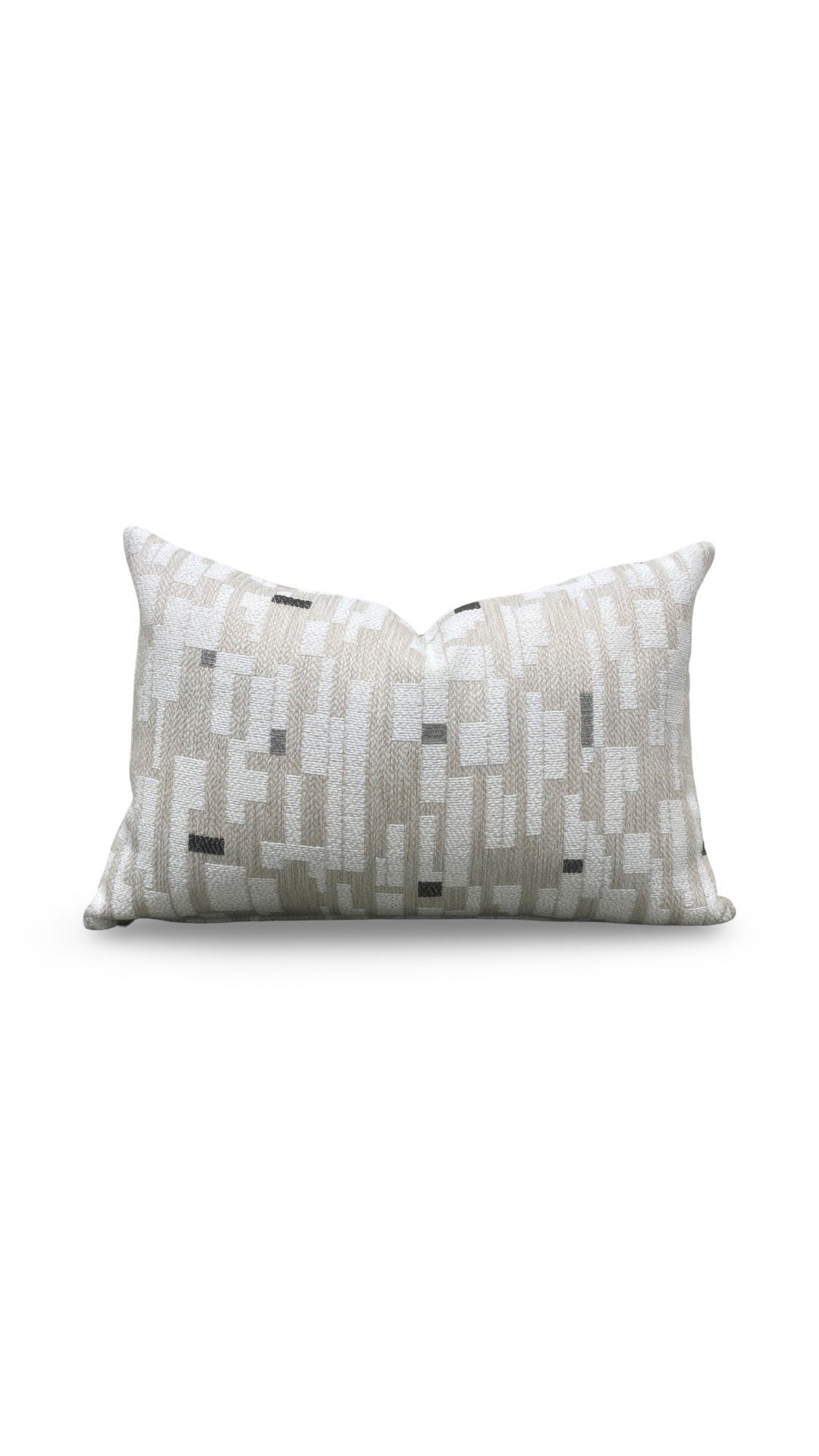 Brentano Lumbar Pillow Triptych Checked White 12x18" Knife Edge Cover