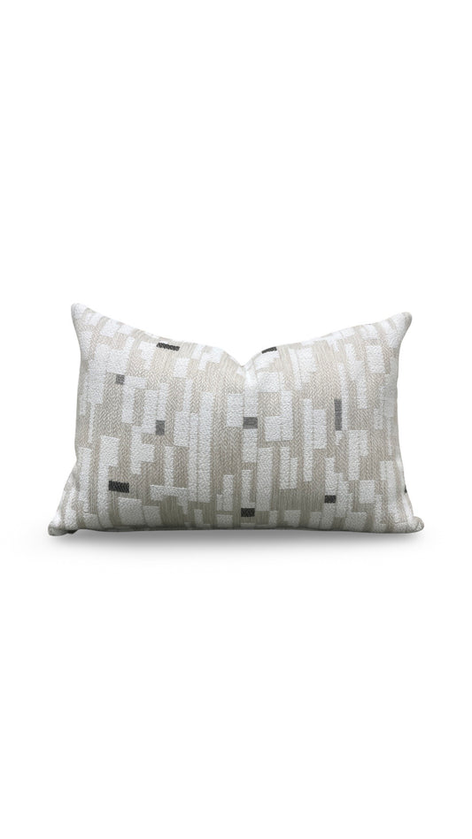Brentano Lumbar Pillow Triptych Checked White 12x18" Knife Edge Cover