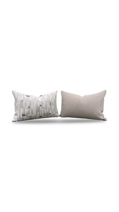Brentano Lumbar Pillow Triptych Checked White 12x18" Knife Edge Cover