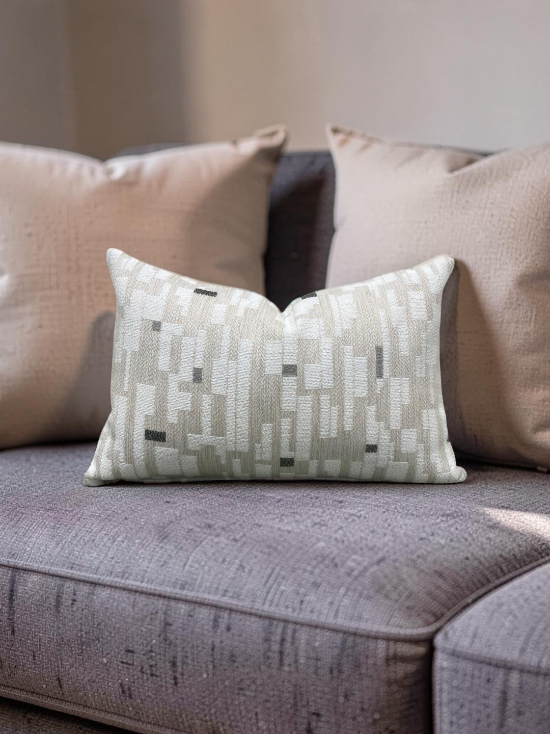 Brentano Lumbar Pillow Triptych Checked White 12x18" Knife Edge Cover