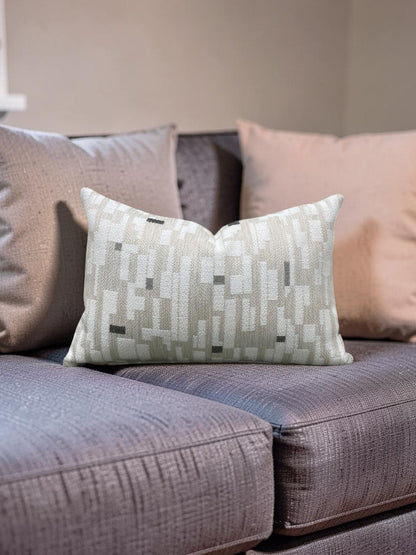 Brentano Lumbar Pillow Triptych Checked White 12x18" Knife Edge Cover