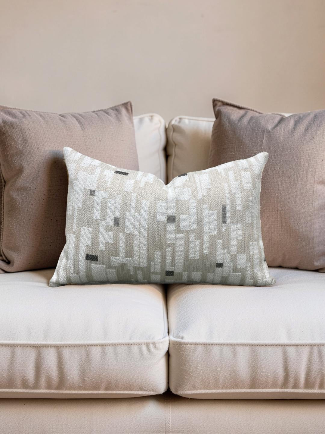 Brentano Lumbar Pillow Triptych Checked White 12x18" Knife Edge Cover