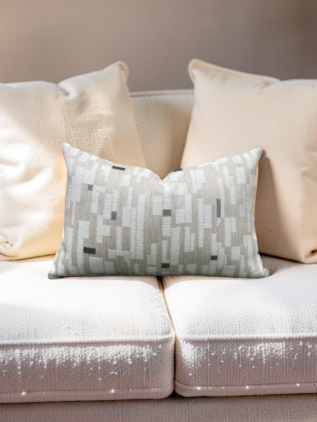 Brentano Lumbar Pillow Triptych Checked White 12x18" Knife Edge Cover