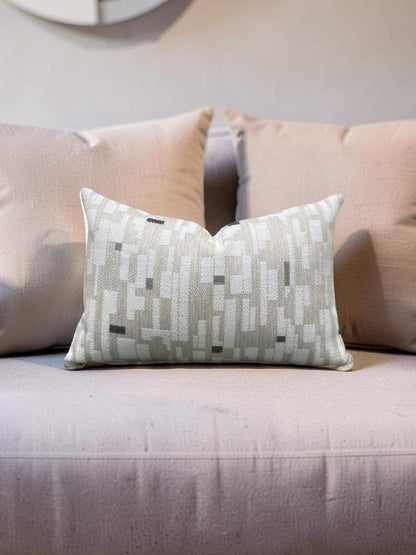 Brentano Lumbar Pillow Triptych Checked White 12x18" Knife Edge Cover
