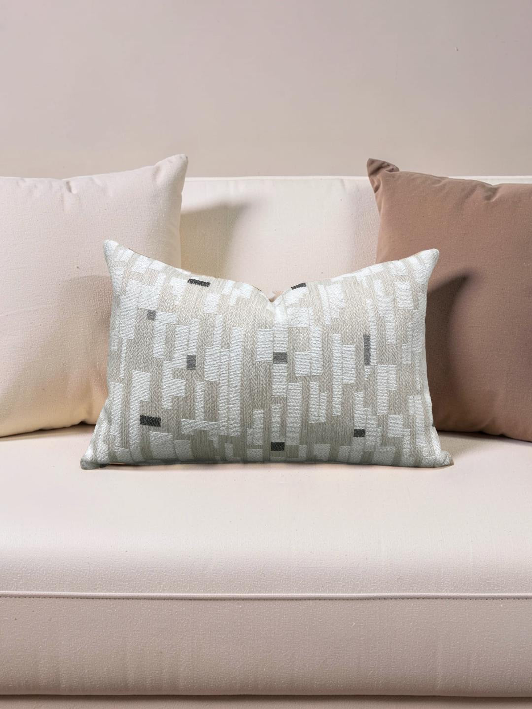 Brentano Lumbar Pillow Triptych Checked White 12x18" Knife Edge Cover