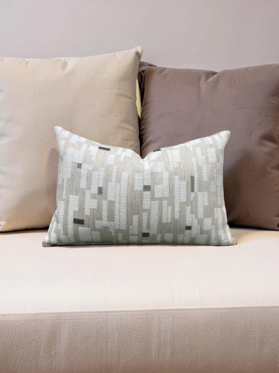 Brentano Lumbar Pillow Triptych Checked White 12x18" Knife Edge Cover