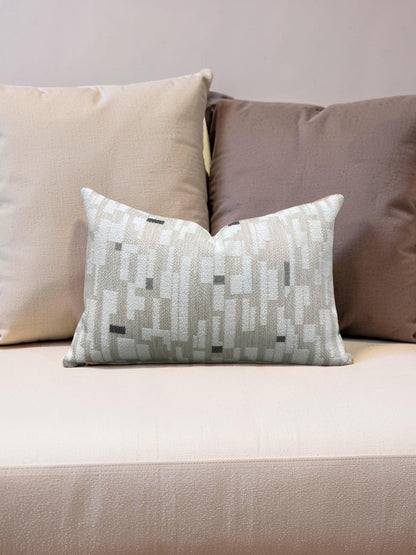 Brentano Lumbar Pillow Triptych Checked White 12x18" Knife Edge Cover