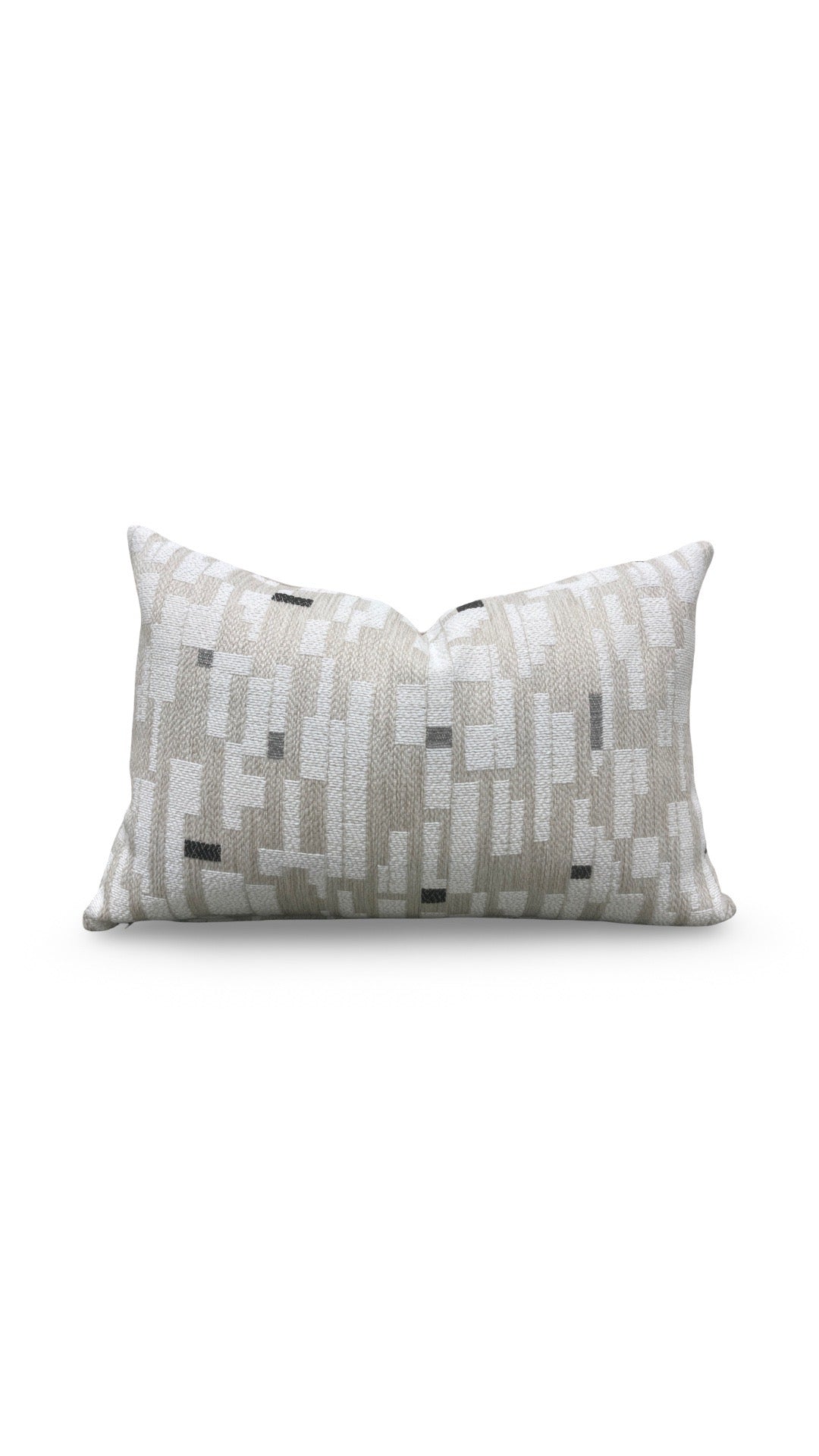 Brentano Lumbar Pillow Triptych Checked White 12x18" Knife Edge Cover