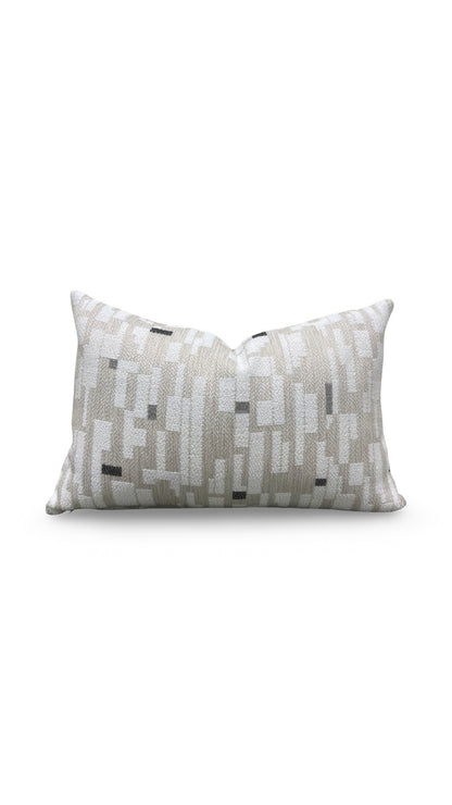 Brentano Lumbar Pillow Triptych Checked White 12x18" Knife Edge Cover