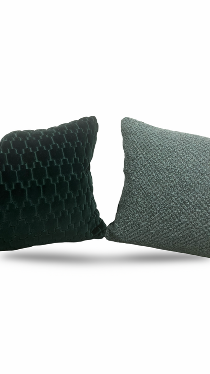 One pillow showing the dark green front and matching green on the back
