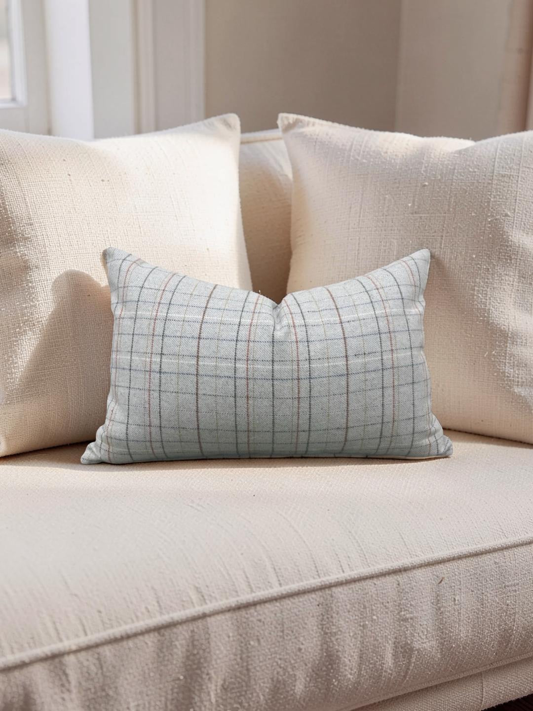 Check Patterned Lumbar Pillow Brentano Paper Clip 12x18" Knife Edge Cover