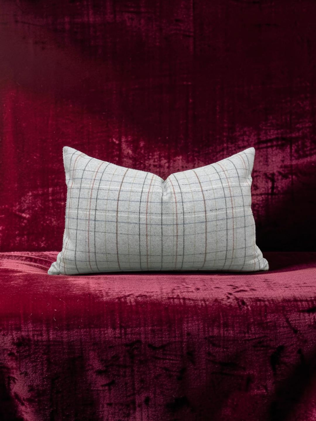 Check Patterned Lumbar Pillow Brentano Paper Clip 12x18" Knife Edge Cover