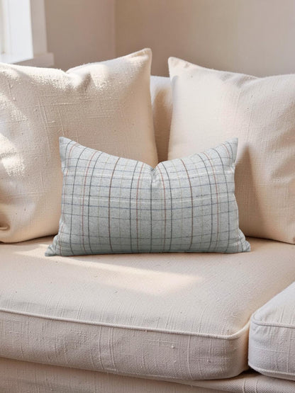Check Patterned Lumbar Pillow Brentano Paper Clip 12x18" Knife Edge Cover