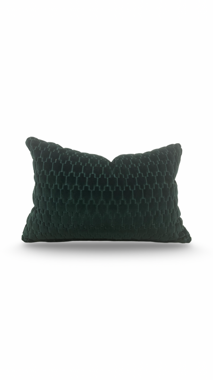 Dark green textured pillow on a white background
