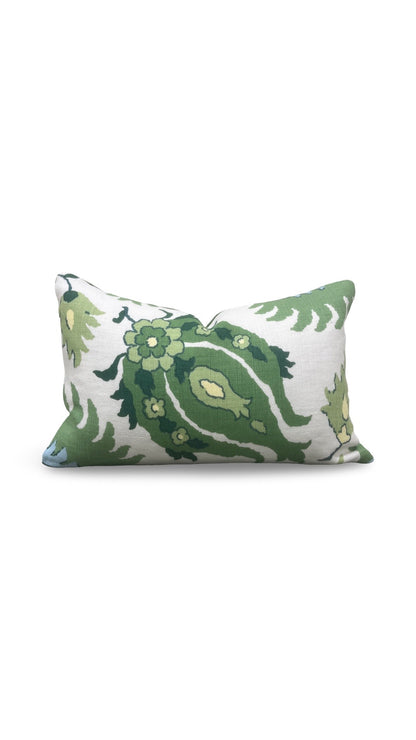 Brunschwig & Fils Lumbar Pillow Kashmiri Linen Print Leaf Aloe 12x18" Knife Edge Cover