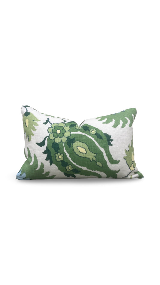 Brunschwig & Fils Lumbar Pillow Kashmiri Linen Print Leaf Aloe 12x18" Knife Edge Cover