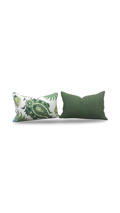 Brunschwig & Fils Lumbar Pillow Kashmiri Linen Print Leaf Aloe 12x18" Knife Edge Cover