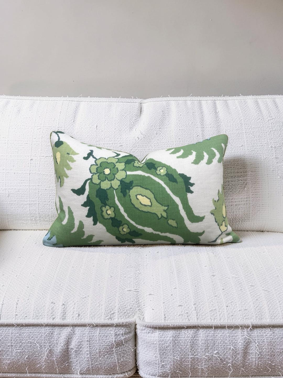 Brunschwig & Fils Lumbar Pillow Kashmiri Linen Print Leaf Aloe 12x18" Knife Edge Cover