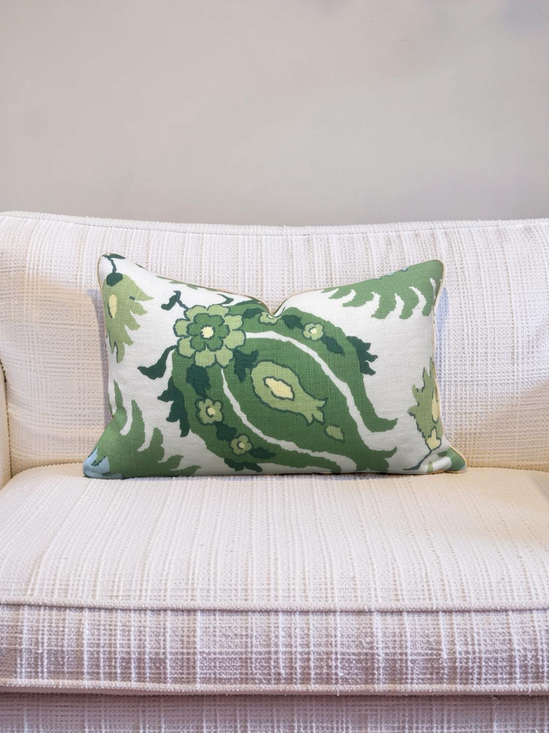 Brunschwig & Fils Lumbar Pillow Kashmiri Linen Print Leaf Aloe 12x18" Knife Edge Cover