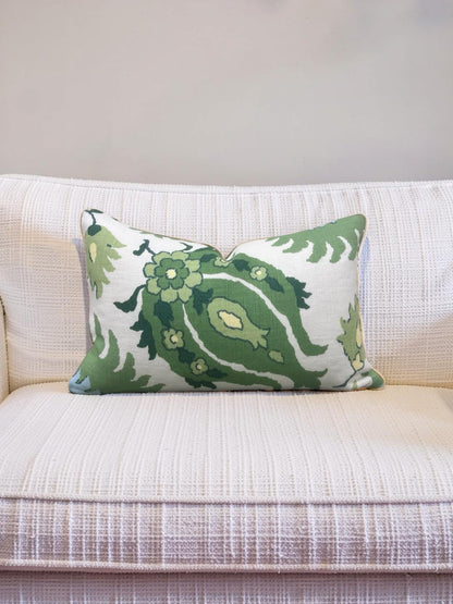 Brunschwig & Fils Lumbar Pillow Kashmiri Linen Print Leaf Aloe 12x18" Knife Edge Cover