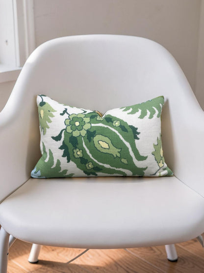 Brunschwig & Fils Lumbar Pillow Kashmiri Linen Print Leaf Aloe 12x18" Knife Edge Cover