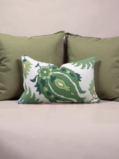 Brunschwig & Fils Lumbar Pillow Kashmiri Linen Print Leaf Aloe 12x18" Knife Edge Cover