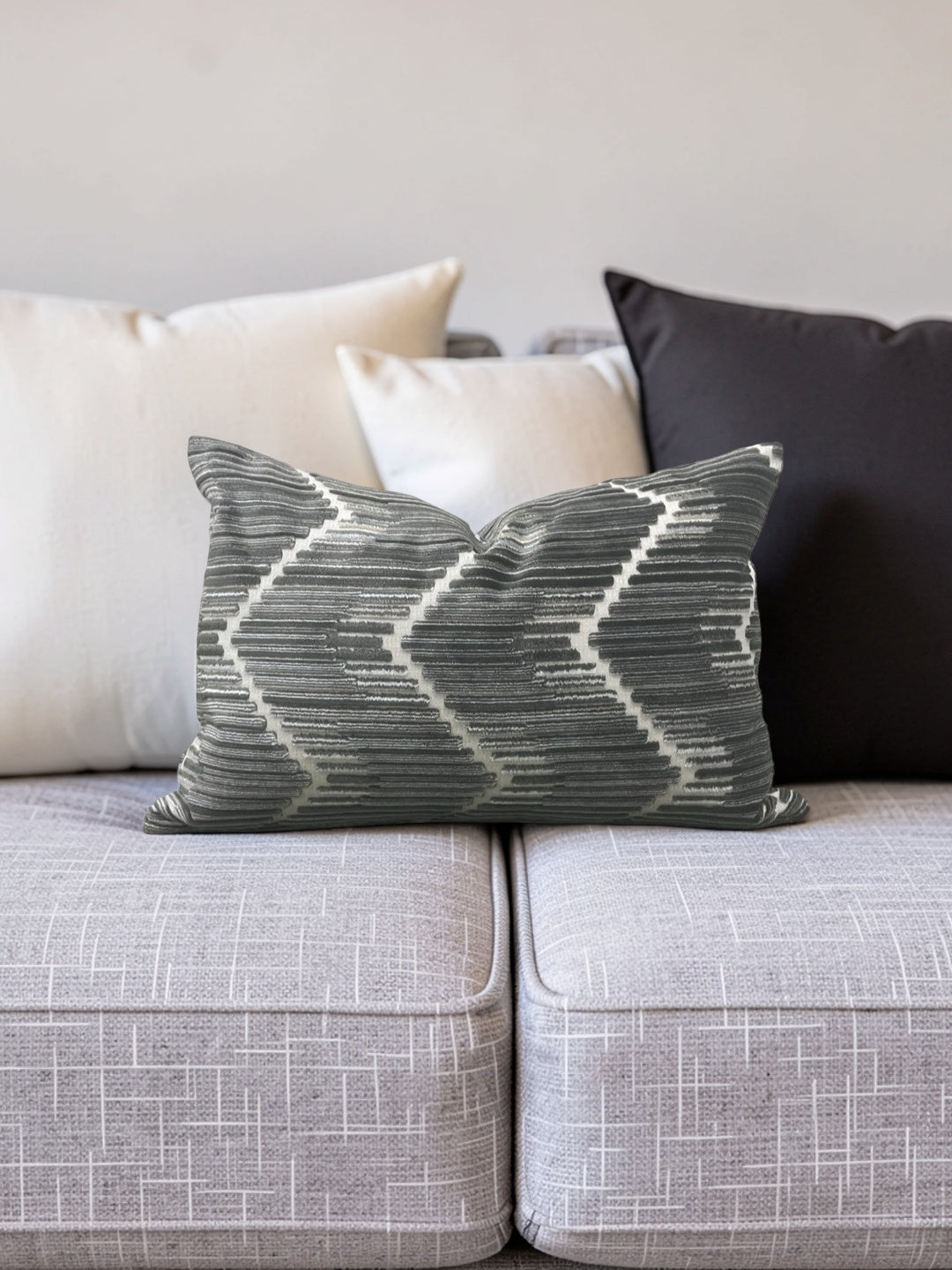 Kravet Fabric Lumbar Pillow Highs And Lows Anthracite 12x18" Knife Edge Cover