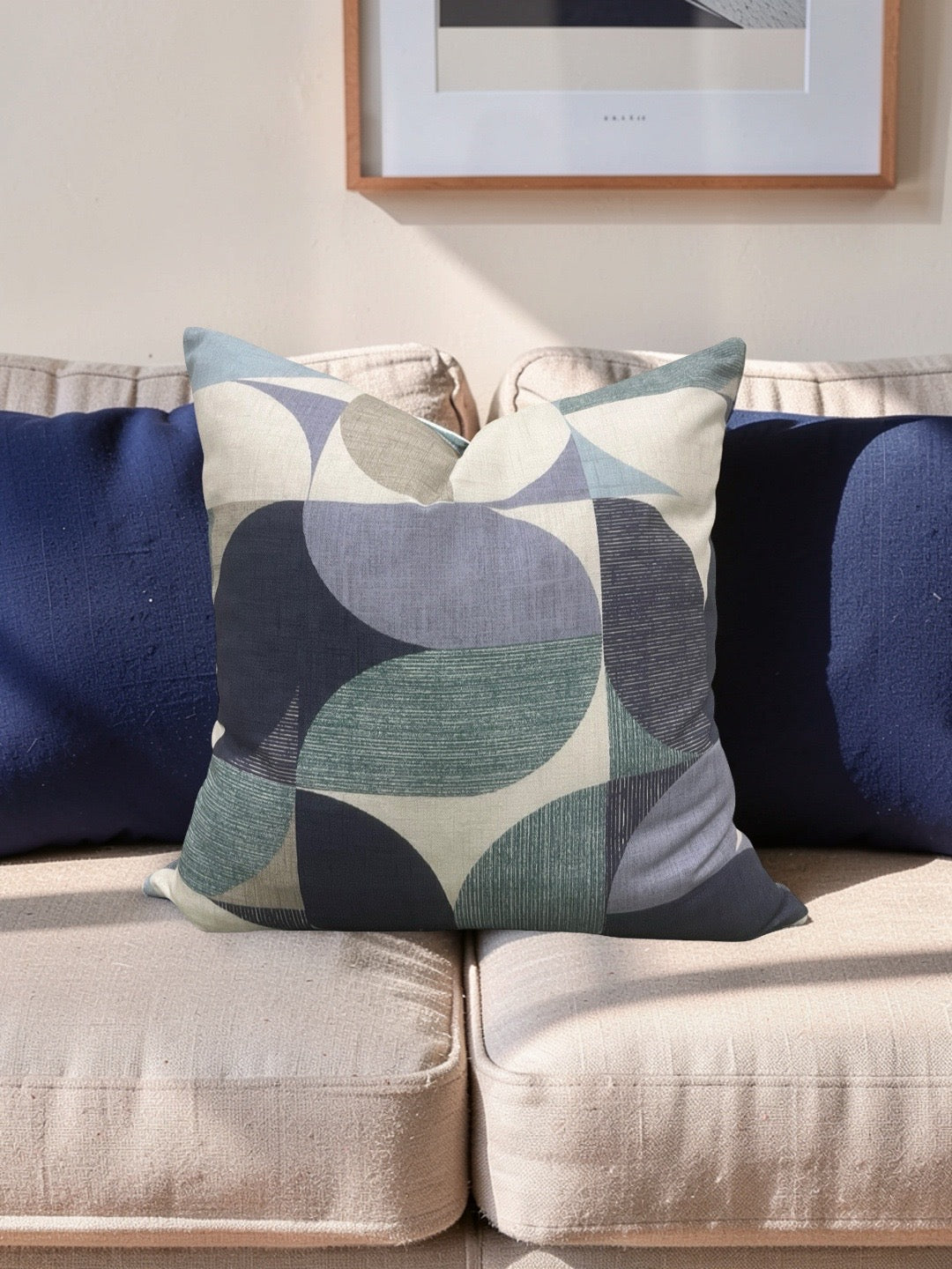 Decorative Pillow Reno Mineral & Navy 18x18" Knife Edge Cover