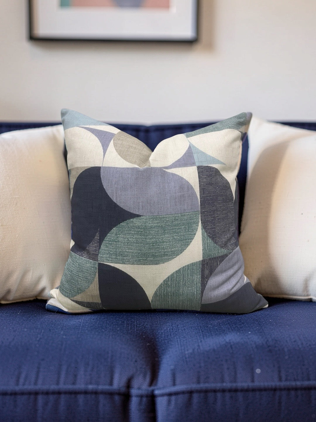 Decorative Pillow Reno Mineral & Navy 18x18" Knife Edge Cover