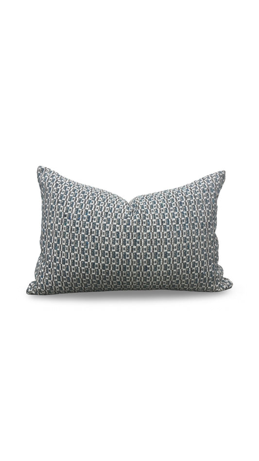 Casamance Chester Bleu Lumbar Pillow - 12x18" Knife Edge Cover