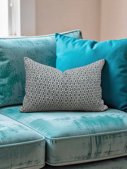 Casamance Chester Bleu Lumbar Pillow - 12x18" Knife Edge Cover