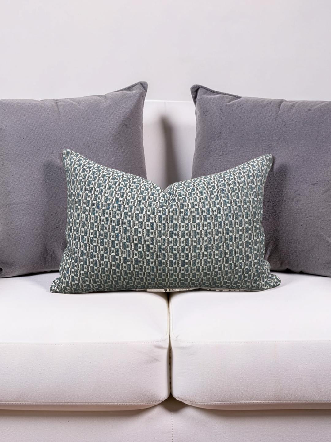 Casamance Chester Bleu Lumbar Pillow - 12x18" Knife Edge Cover