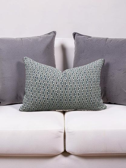 Casamance Chester Bleu Lumbar Pillow - 12x18" Knife Edge Cover