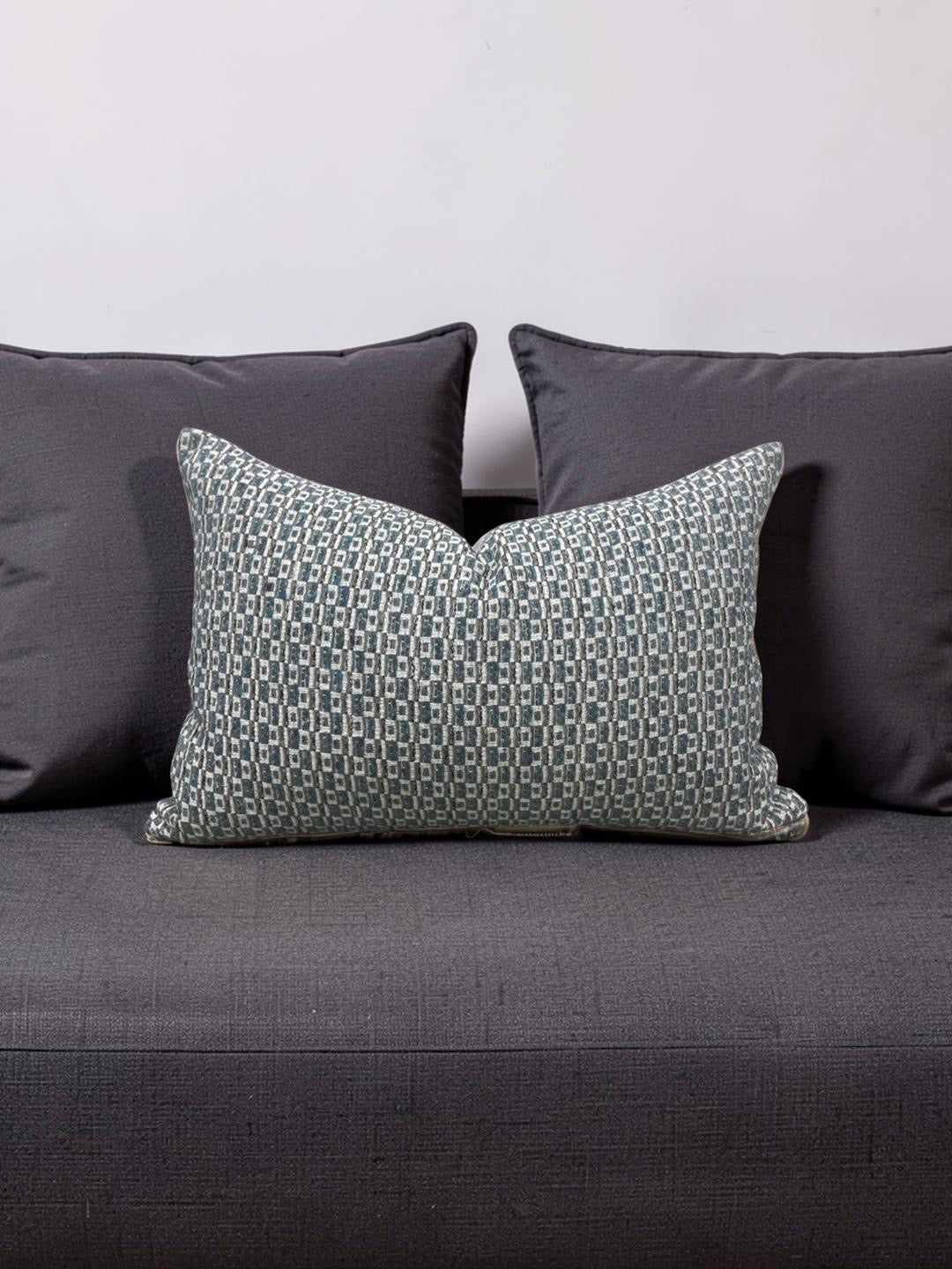 Casamance Chester Bleu Lumbar Pillow - 12x18" Knife Edge Cover