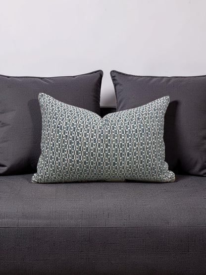 Casamance Chester Bleu Lumbar Pillow - 12x18" Knife Edge Cover