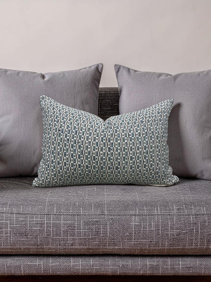Casamance Chester Bleu Lumbar Pillow - 12x18" Knife Edge Cover
