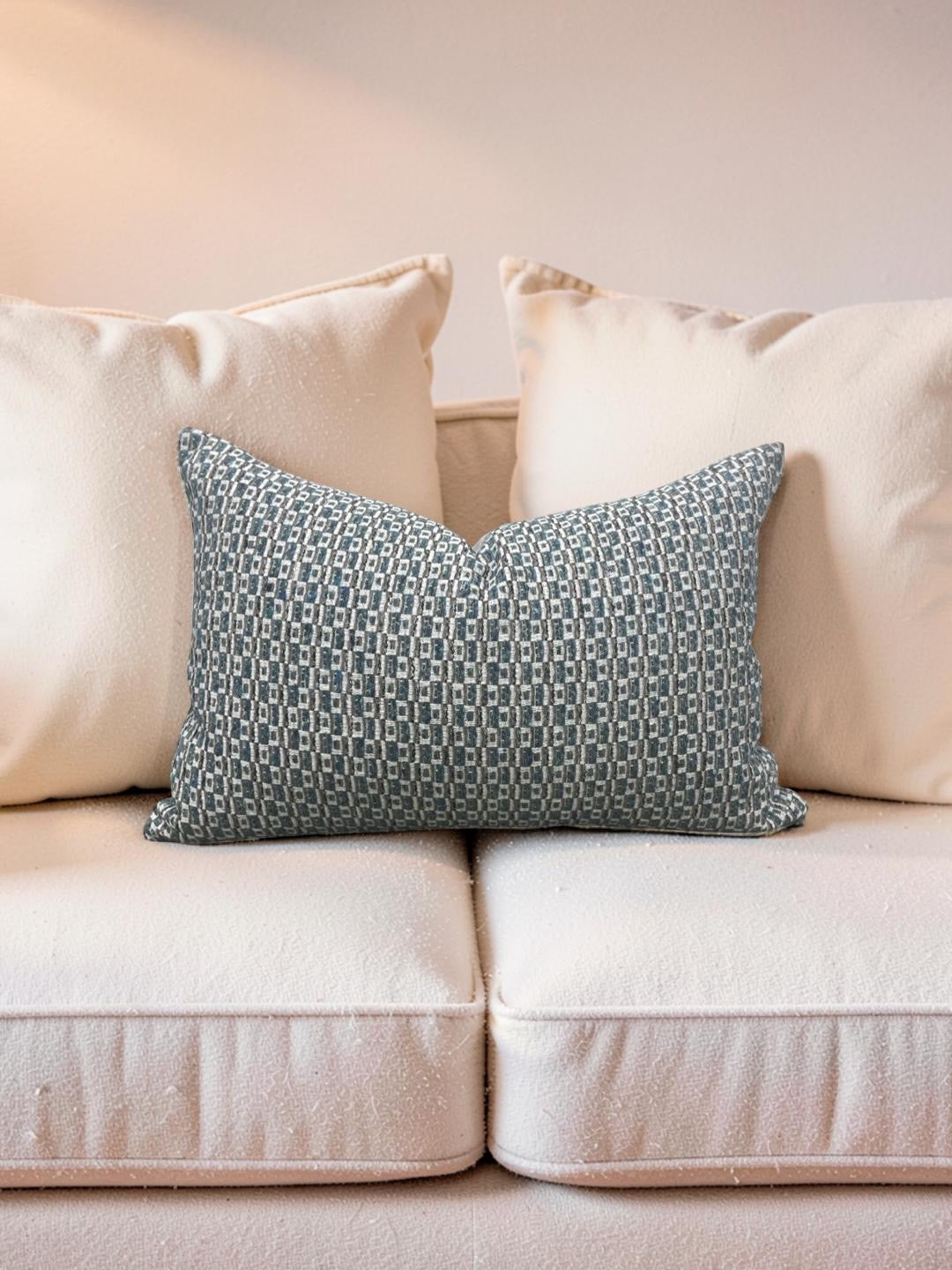 Casamance Chester Bleu Lumbar Pillow - 12x18" Knife Edge Cover