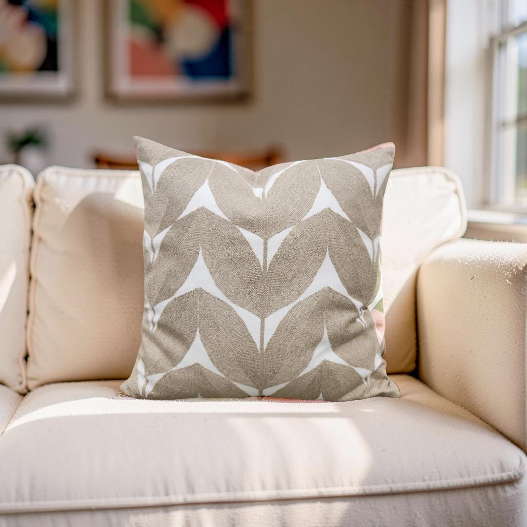 Casamance Decorative Pillow Herbes Folles Beige 20x20" Knife Edge Cover