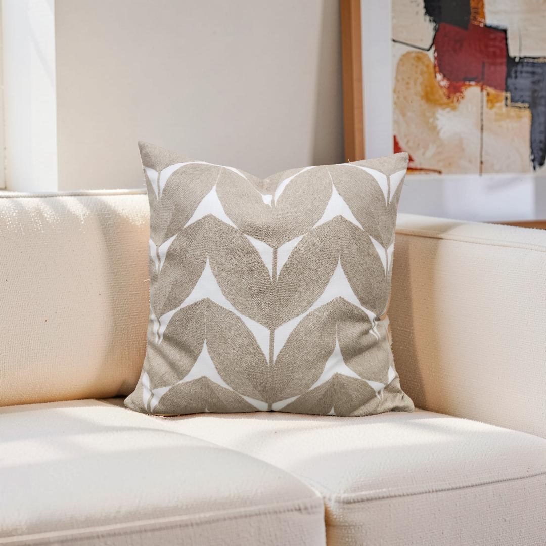 Casamance Decorative Pillow Herbes Folles Beige 20x20" Knife Edge Cover